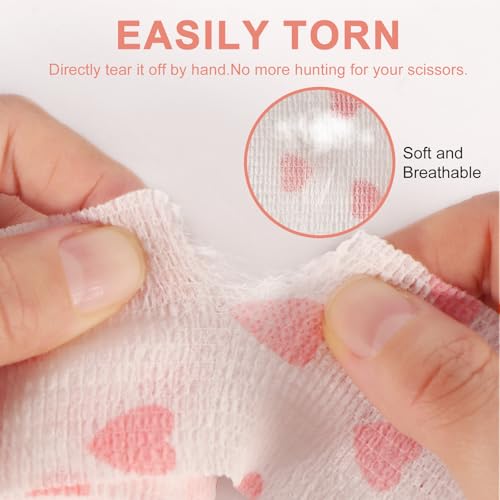 Self Adhesive Bandage Wrap 2 Inch x 5 Yards - 24 Pack, White Heart, Elastic, Sports & Pet First Aid