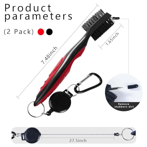 Golf Club Brush Cleaner Tool Set - 2 Pack, Red & Black