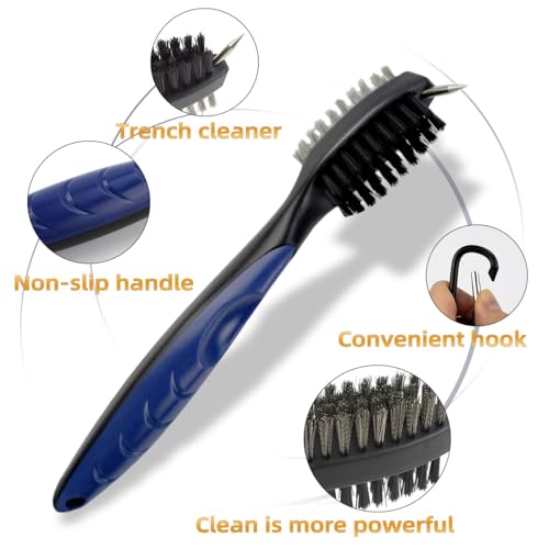 Retractable Golf Club Cleaning Brush with Carabiner - 3-in-1 Tool