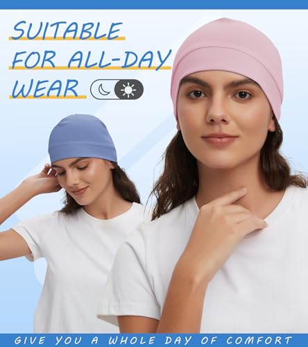 Cotton Skull Cap Beanie for Men & Women - Set E: Light Blue, Pink, Light Purple