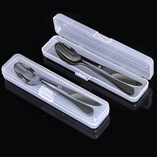 4-Piece Black Travel Utensils Set with Case - Stainless Steel