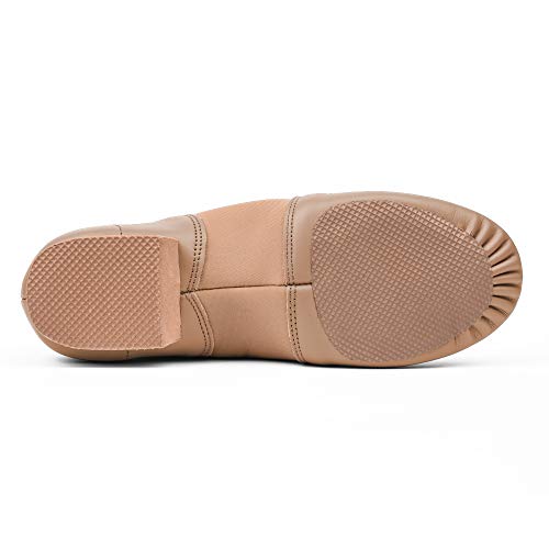 Stelle Girls Jazz Shoes - Genuine Leather Slip-On Dance Shoes, Tan, 4 Big Kid