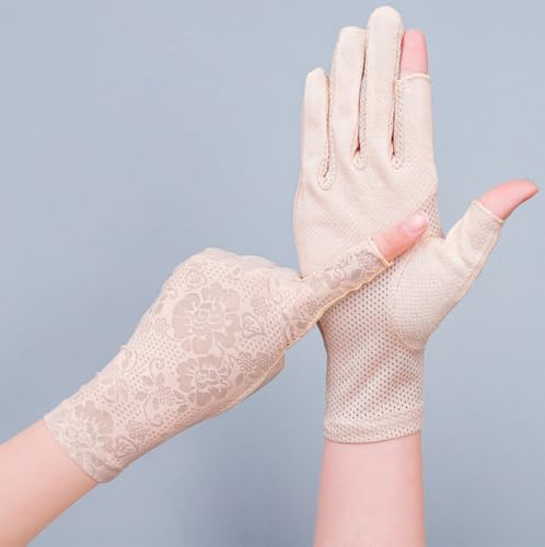Women's UV Protection Sun Gloves - Breathable Full Finger Driving - Beige