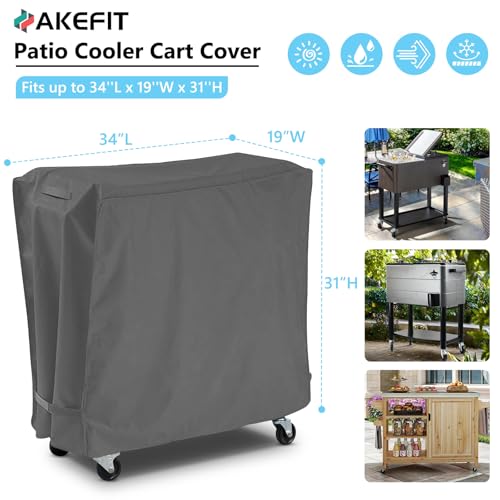 AKEfit Waterproof Outdoor Cooler Cart Cover 34"L x 19"W x 31"H Grey - Fits 65-80 Quart Ice Chest & Rolling Beverage Carts