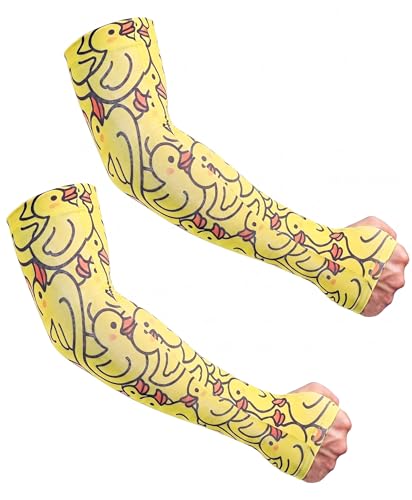 Cooling Arm Sleeves for Men & Women - Funny Duck Print, Thumb Holes