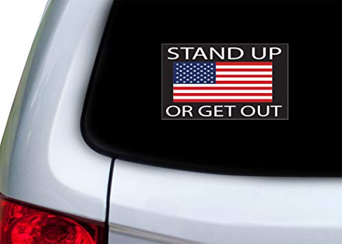 3x5 Inch USA Flag Bumper Sticker - Stand Up Or Get Out