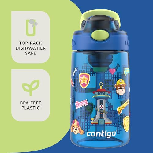 Contigo Aubrey Kids Water Bottle Paw Patrol 14oz Leak-Proof & Spill-Proof, Blue/Green