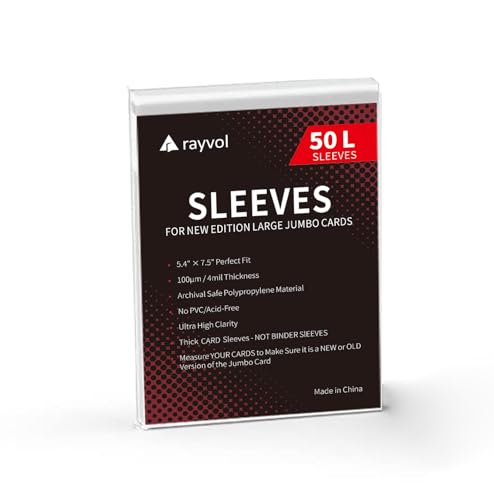 Rayvol Jumbo Card Sleeves Size L 5.4x7.4 Inch for Oversized Trading Cards (50 pcs)