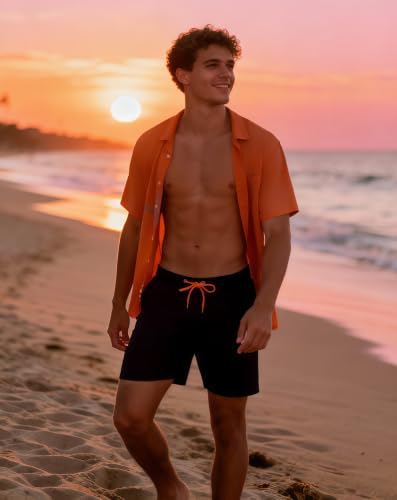 Men's Swim Trunks with Compression Liner - Quick Dry, Zipper Pockets, Large, Black