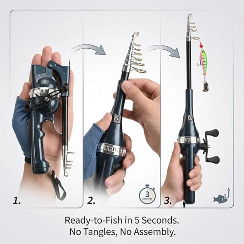 Wloadry Dark Navy Blue Telescopic Fishing Rod and Reel Combo for Beginners & Adults
