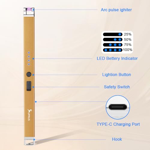 Electric Arc Lighter Flameless Rechargeable USB - Gold