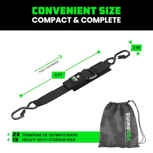 Adjustable Boat Transom Straps 2-Pack - 48in Tie Downs for Trailers