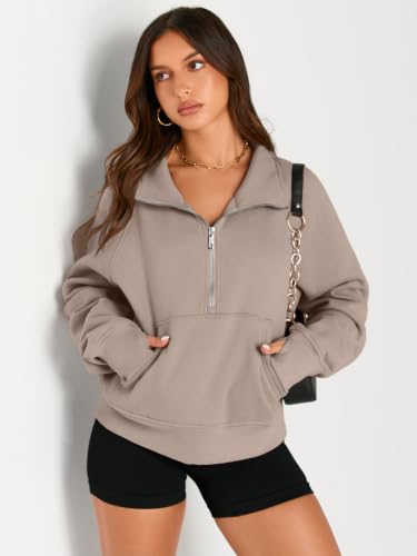 Half Zip Fleece Pullover Sweatshirt - Medium Coffeegrey