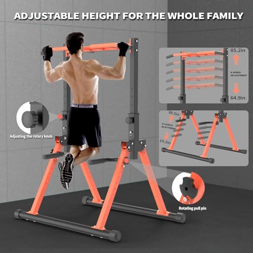 Foldable Pull Up Dip Stand for Upper Body Workout - Orange
