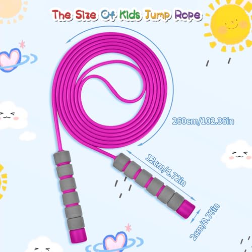 Adjustable Kids Jump Rope with Foam Handles - Rose Pink & Blue