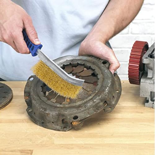 Wire Brushes for Cleaning Rust, Heavy Duty Brass Tool 11" Long With Plastic Handle, for Automotive, Grill, Paint, Welding Slag & Household, Blue 2 Pack