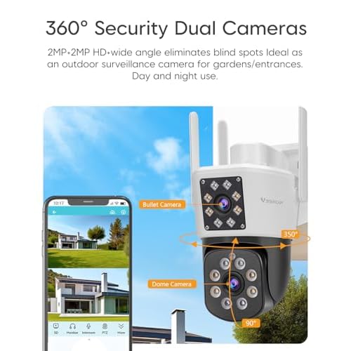 VSTARCAM 2MP+2MP Outdoor Security Camera, 2K Dual Camera, 360¡Æ Monitoring, Custom Alarm Sound, Full Color Night Vision, 2-Way Audio, 2.4GHz WiFi, PIR Motion Sensor,Real Time Notifications