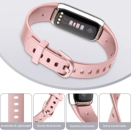 Amzpas 4-Pack Fitbit Luxe Replacement Silicone Bands Small Gold Rose Red Navy Blue
