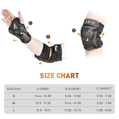 Adult Black Knee, Elbow & Wrist Guard Set for Cycling & Extreme Sports - Large