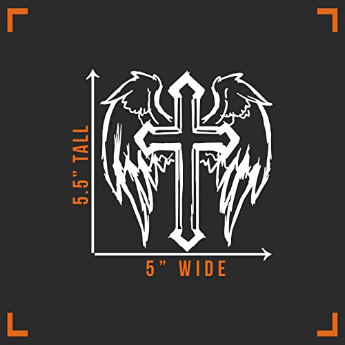 Cross with Wings Vinyl Decal Sticker - 5" x 5.5"