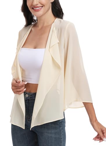 Open Front Chiffon Bolero Shrug Kimono Cardigan - Large Off Yellow