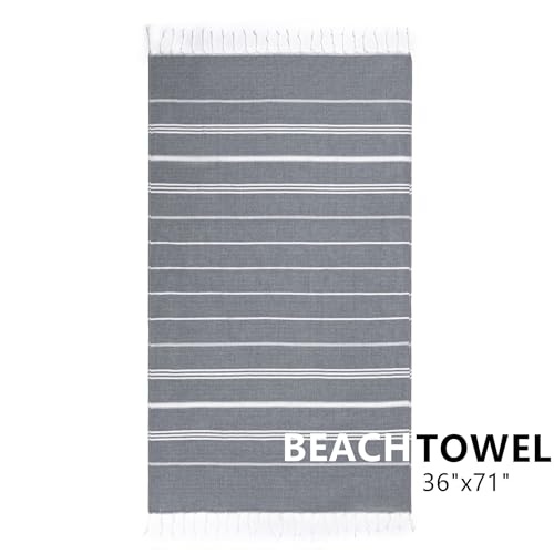 Turkish Beach Towel, 36"x71" Quick Dry Sand Free Oversized, Dark Gray