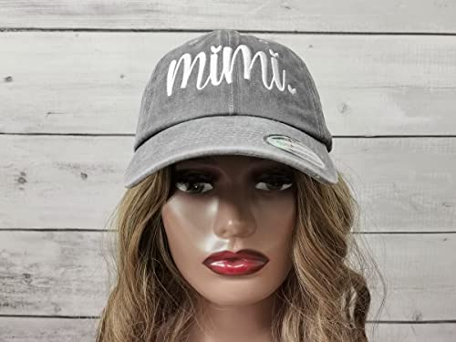 Mimi Gigi Embroidered Baseball Cap for Grandma - Washed Grey