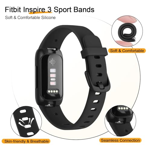 Silicone Sport Bands for Fitbit Inspire 3 - 2-Pack Black