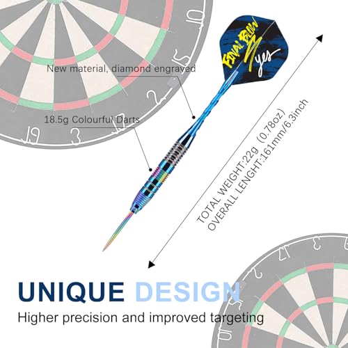 Trecynd Blue Metal Tip Darts Set with Aluminum Shafts & Extra Flights - 22g Professional Steel Tip Darts for Beginners & Pros