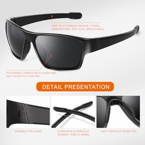 SUOSO Polarized Sports Sunglasses Black C02-0408 for Men & Women UV400