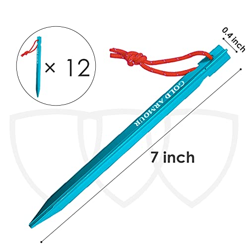Heavy Duty Tent Stakes - 12 Pack Lightweight Aluminum Pegs - Blue