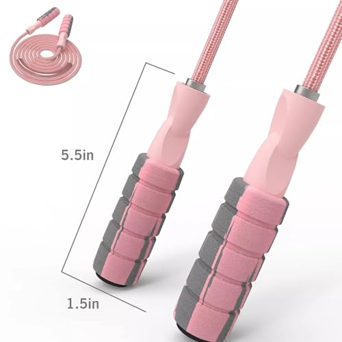 Adjustable Cotton Jump Rope - Weighted Skipping Rope for Fitness - Pink