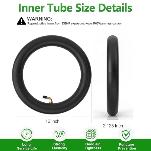 16 Inch Bicycle Inner Tube with Bent Valve Stem - Heavy Duty, Puncture-Resistant, Compatible with 16x1.75-2.125 Bikes & E-Bikes