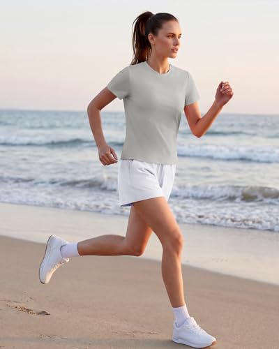 G4Free Soft Lyocell Quick Dry Workout Top for Women, Large / Light Gray, T-Shirt
