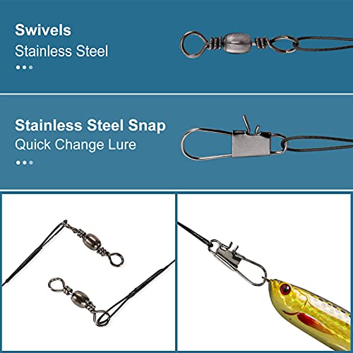 Premium Fishing Leaders - 40Pcs Stainless Steel Wire, 6/8/10/12 Inches - Black