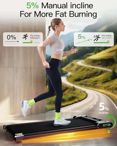 Incline Walking Pad Treadmill - Gloss Black, 2.5 HP, Remote Control