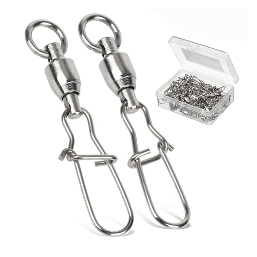 AMYSPORTS Size 0+0 Stainless Steel Ball Bearing Fishing Snap Swivels 50 pcs