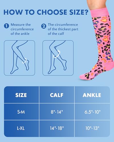 Compression Socks for Women 15-20 mmHg - Pink Leopard Print, Large-X-Large