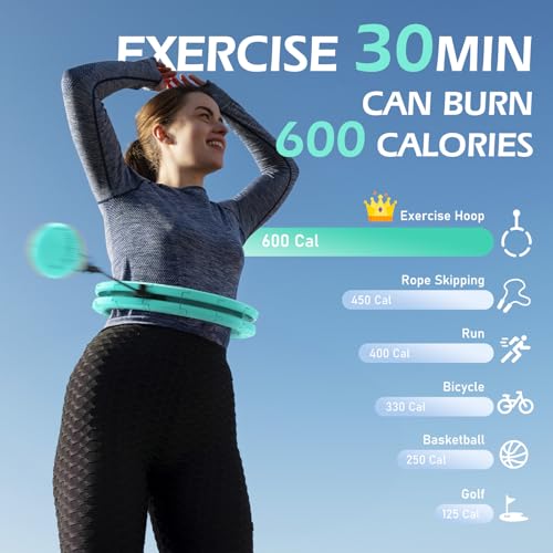 Weighted Hula Hoop with 26 Links - Cyan, 56-66 Inch for Weight Loss