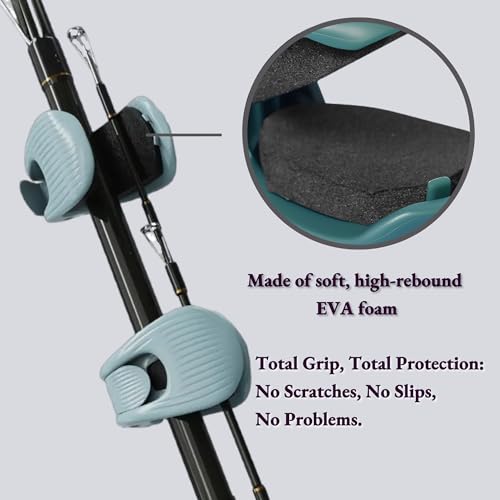 VIREYA Blue Fishing Rod Belt & Clip Set for Spinning, Fly, Casting Rods - 4 Pcs
