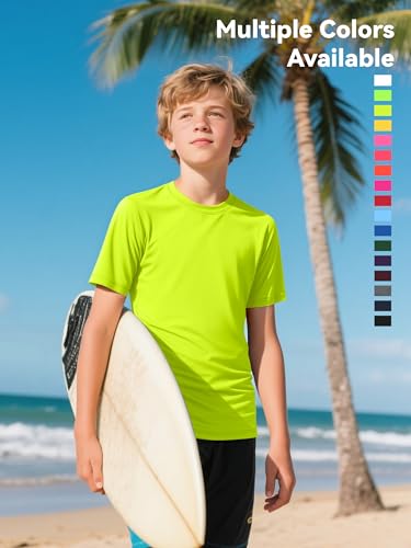 Neon Yellow Kids Rash Guard Swim Shirt UPF 50+ - 9-10 Years