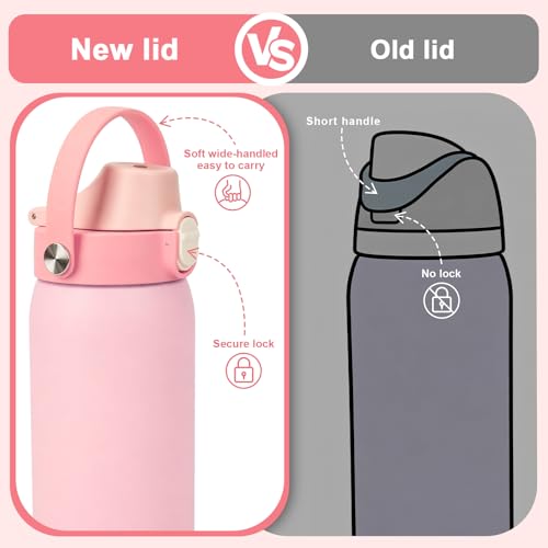Pink Lid Replacement for Owala Freesip 16oz-40oz Bottles, Leak-Proof Cover with Straw