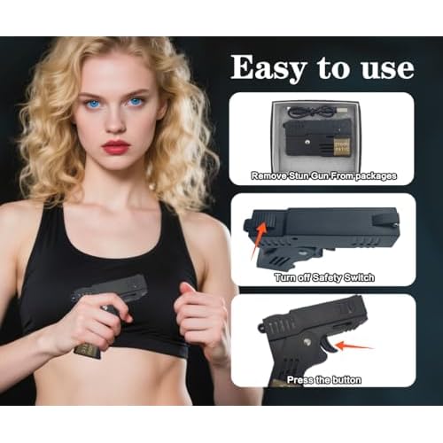 Collapsible Stun Gun for Self-Defense with LED Flashlight Safety Switch Rechargeable, Personal Emergency Protective Devices for Men and Women