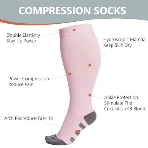 Plus Size Compression Socks for Women & Men - Pink, X-Large-XX-Large