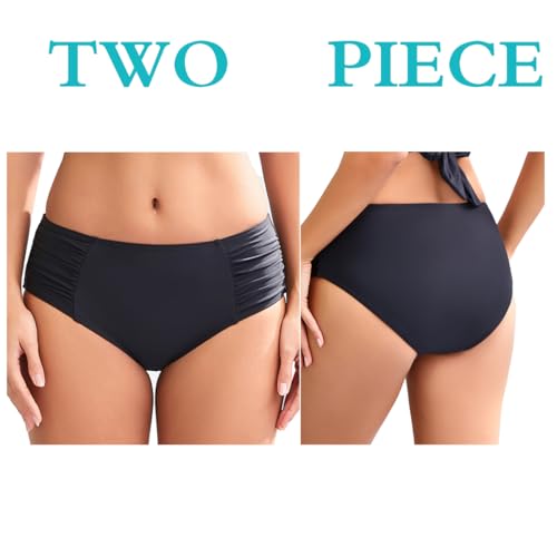 COCOPEAR Women's Mid Rise Full Coverage Bikini Bottoms 2-Pack Black & Black Medium