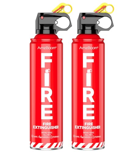 AmzBoom 2-Pack Fire Extinguisher Set for Home, Car, Kitchen & Grill with Mounting Brackets