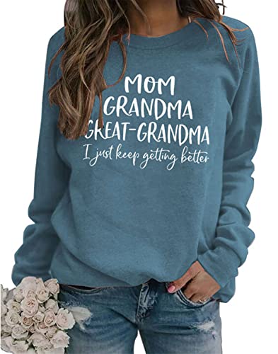 Women’s Grandma Sweatshirt Long Sleeve Great Grandma Shirt XL Blue & White