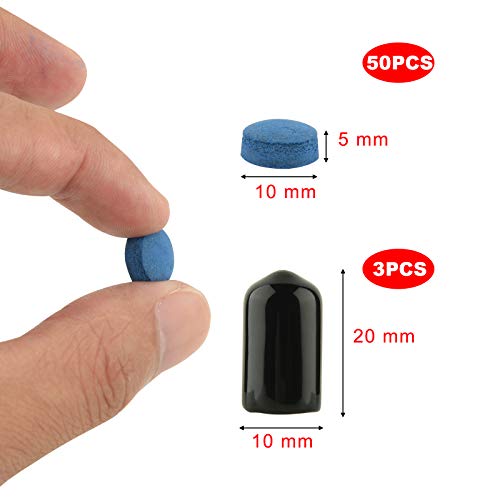 Billiard Cue Tips Replacement Kit - 50 Glue-On 10mm Tips with Protectors