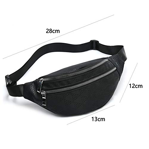 Water-Resistant Waist Bag - 3 Pocket Fanny Pack with Adjustable Belt - Black