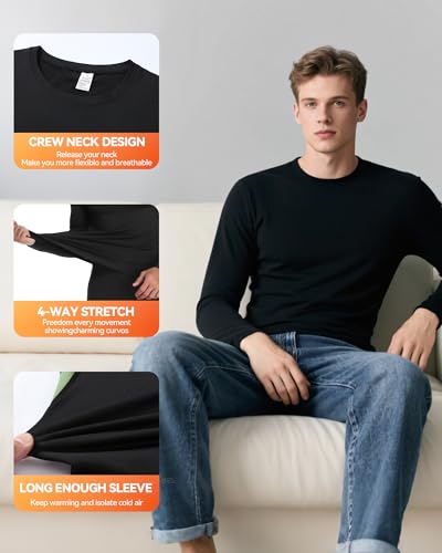 Thermal Underwear Set for Men - Fleece Lined Long Johns, XX-Large Black